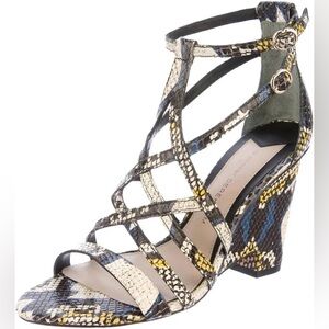 10 Crosby Derek Lam Zansibar Snake Print Ankle Strap Wedge Sandals